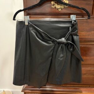 Black Faux Leather Wrap Skirt